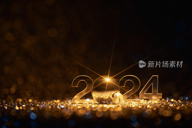 圣诞快乐，新年快乐2024 -分散焦点派对庆祝金